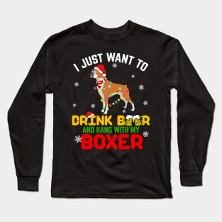 I Want Drink Beer My Boxer Dog Christmas Light Xmas Long Sleeve T-Shirt